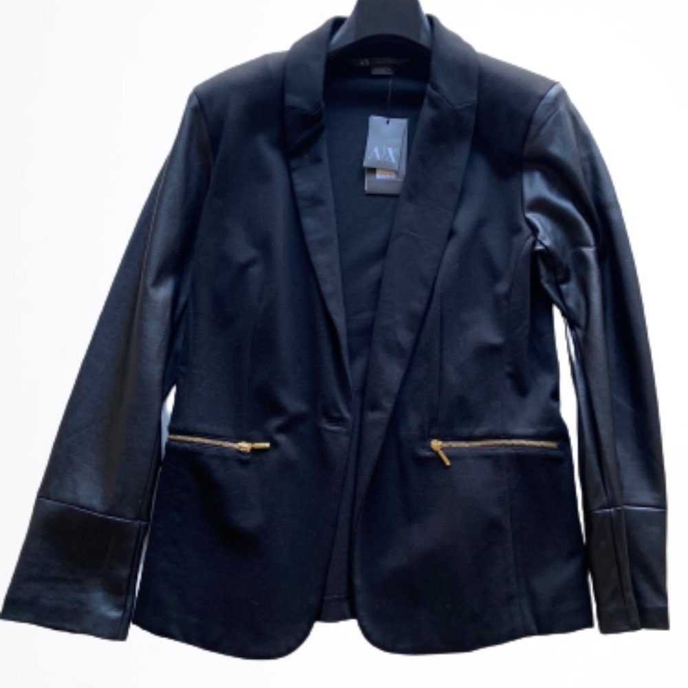 Armani Exchange Faux Leather Sleeve Jersey Blazer